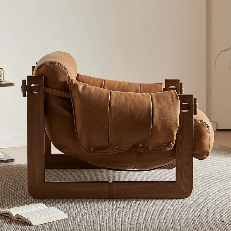 Nordic Grace Tan | Modern Fabric Lounge Dining Chair with Solid Wood Elegance