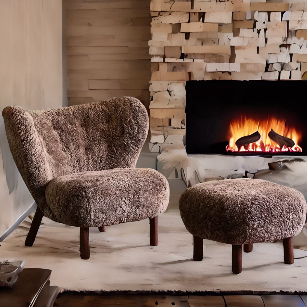 Italian Luxury Faux fur Wool Sheepskin Accent Lounge Chair – Modern Elegance