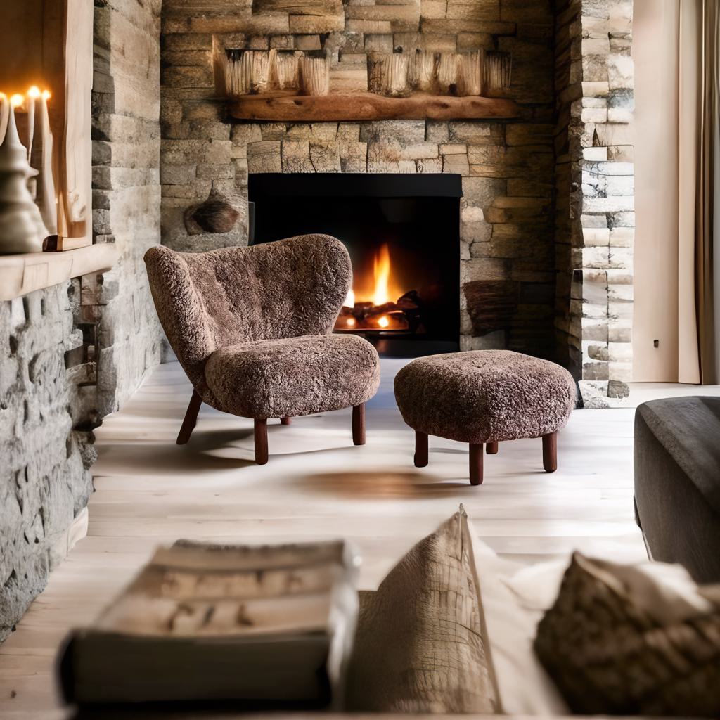 Italian Luxury Faux fur Wool Sheepskin Accent Lounge Chair – Modern Elegance