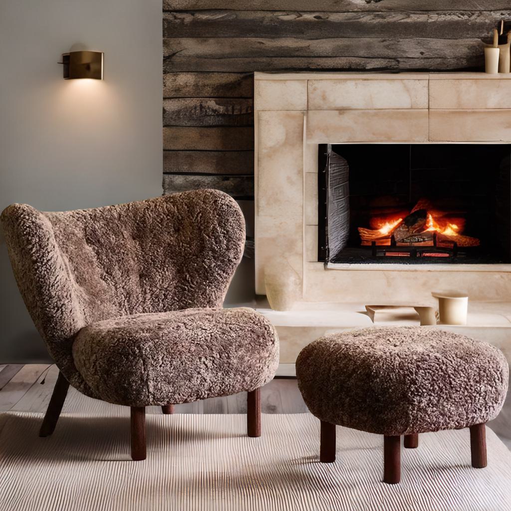 Italian Luxury Faux fur Wool Sheepskin Accent Lounge Chair – Modern Elegance