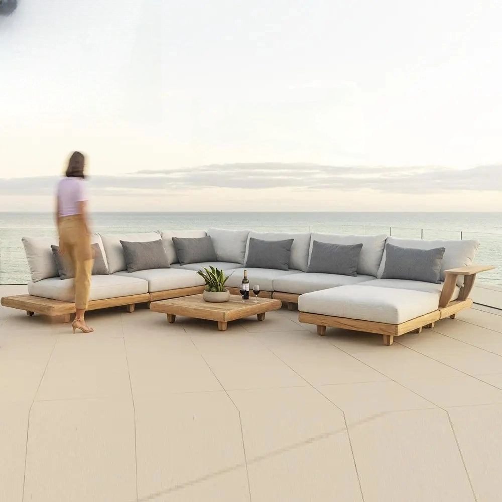 Semarang Luxe | Teak & Rattan Outdoor Furniture Set – Weatherproof Balcony Sofa & Coffee Table Ensemble