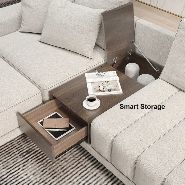 Regal Comfort | Royal Beige Sectional Sofa with Storage & Solid Wood Frame