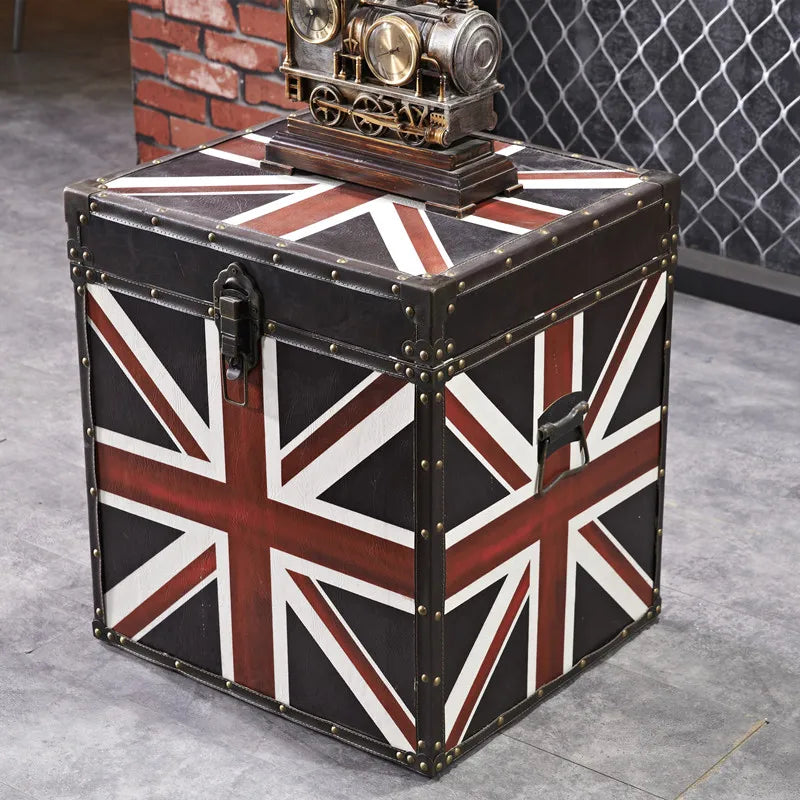 Union Jack Vintage Trunk Side Table – Antique Reproduction Leather Chest