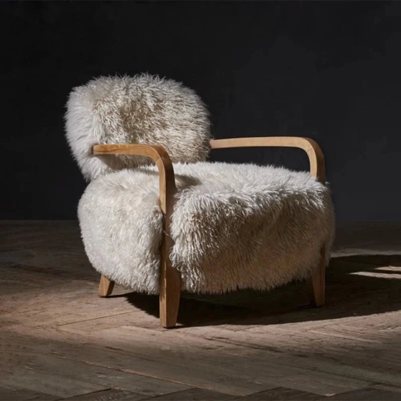 CloudHaven | Luxury Sheepskin Accent Chair – Solid Wood Lounge Armchair for Elegant Living"