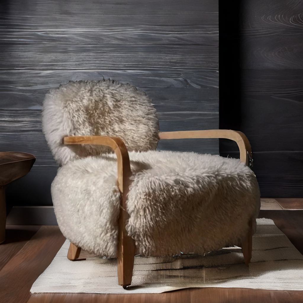 CloudHaven | Luxury Sheepskin Accent Chair – Solid Wood Lounge Armchair for Elegant Living"