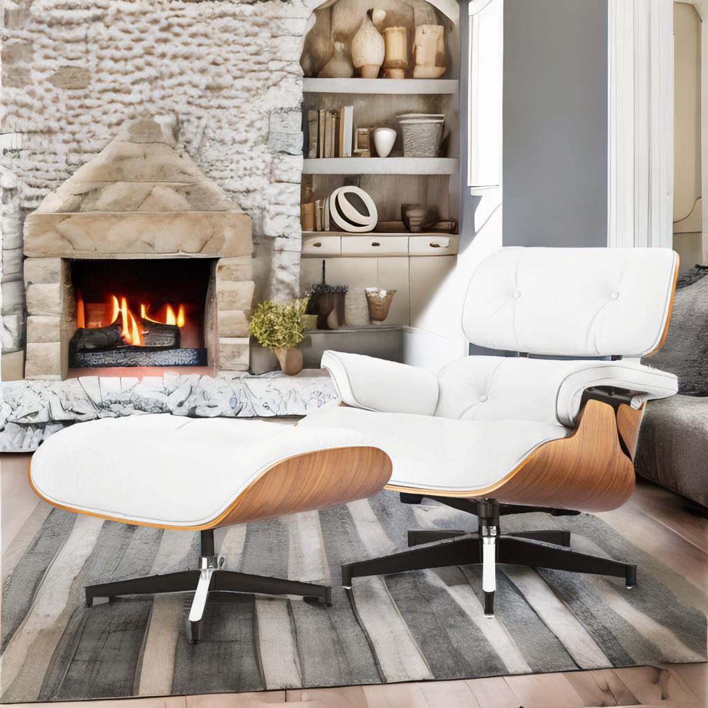 Mid-Century Modern Lounge Chair & Ottoman – Premium Top-Grain Leather Recliner for Living Room, Office, & Study