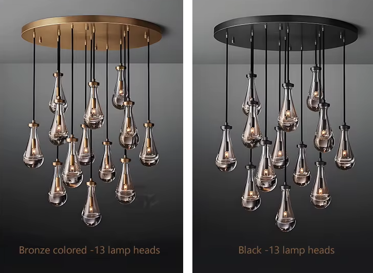 Golden Droplet | Luxury Crystal Glass & Copper Chandelier for Living Room or Bar