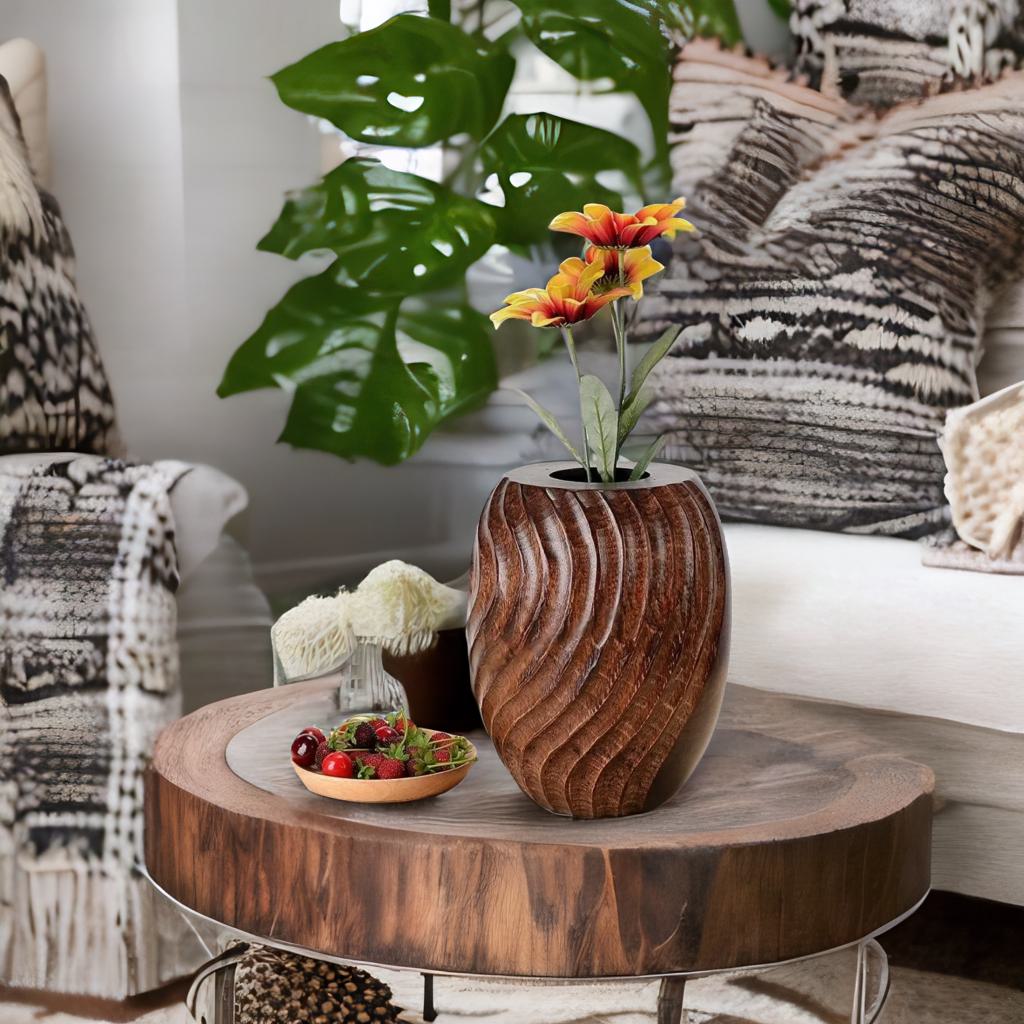 Rustic Luxe | Hand-Carved Mango Wood Flower Vase