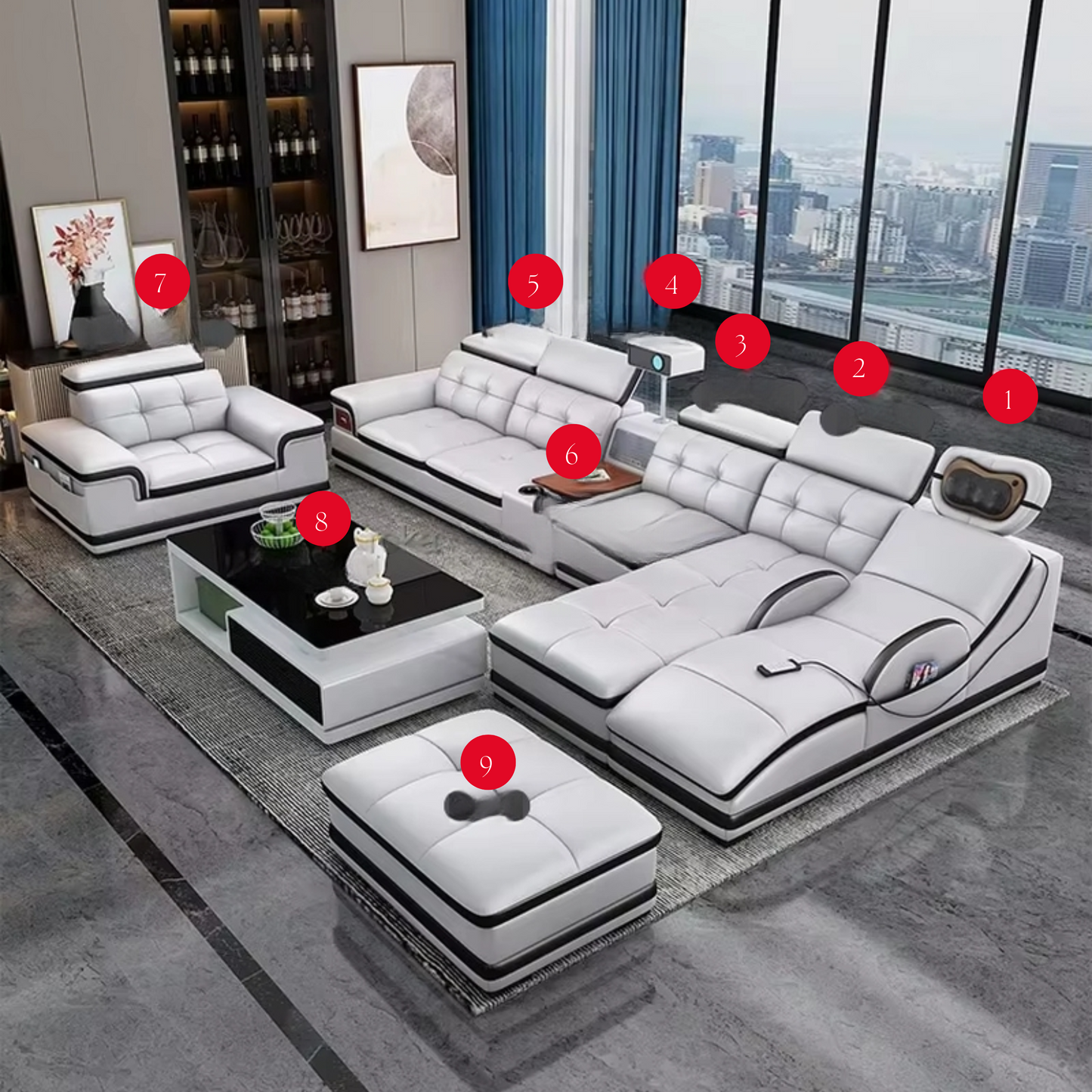 Modern Leather Electric Sofa Set – Recliner with Massage Chair & Integrated Speakers