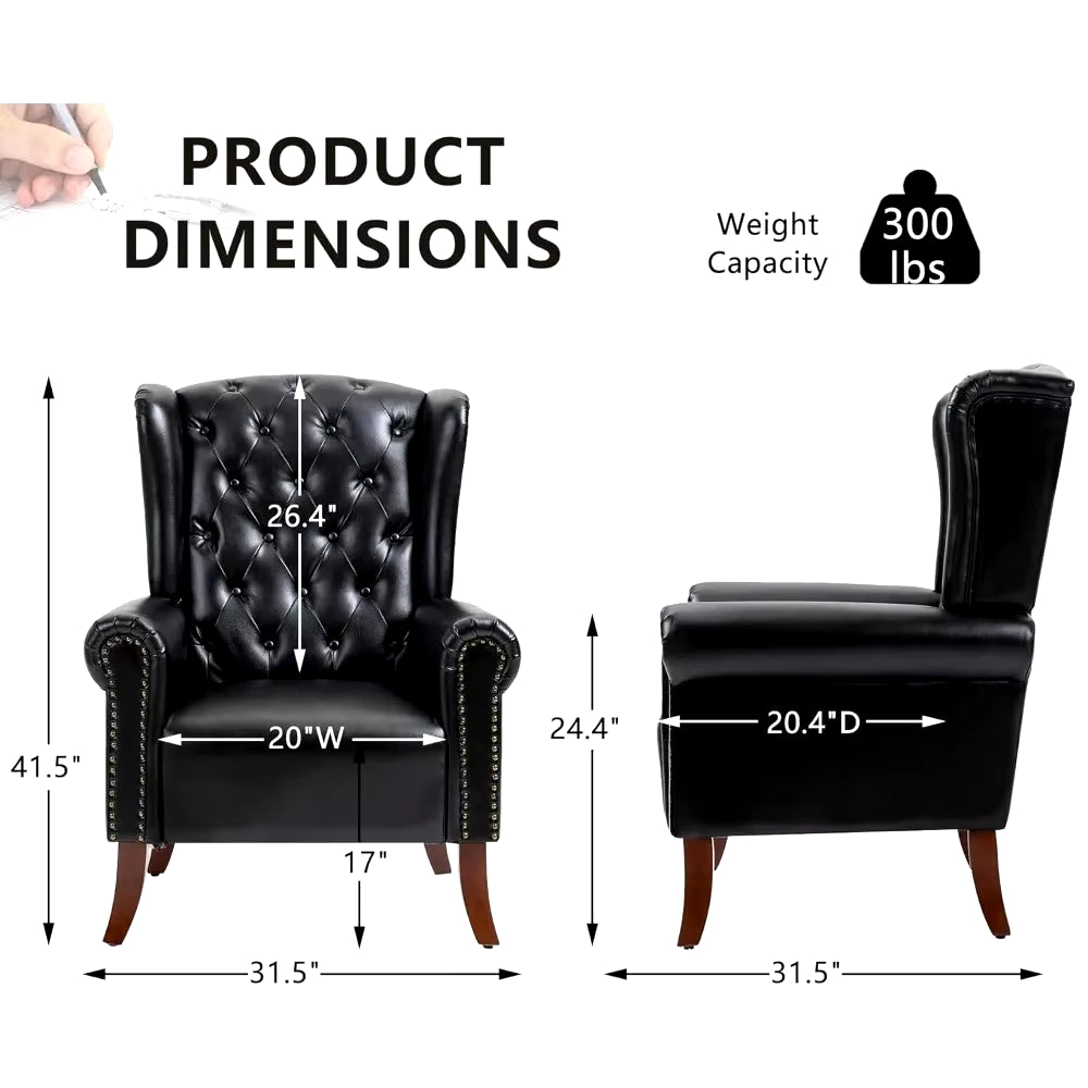 Contemporary PU Leather Accent Chair with Tufted Wingback Design for Living Room