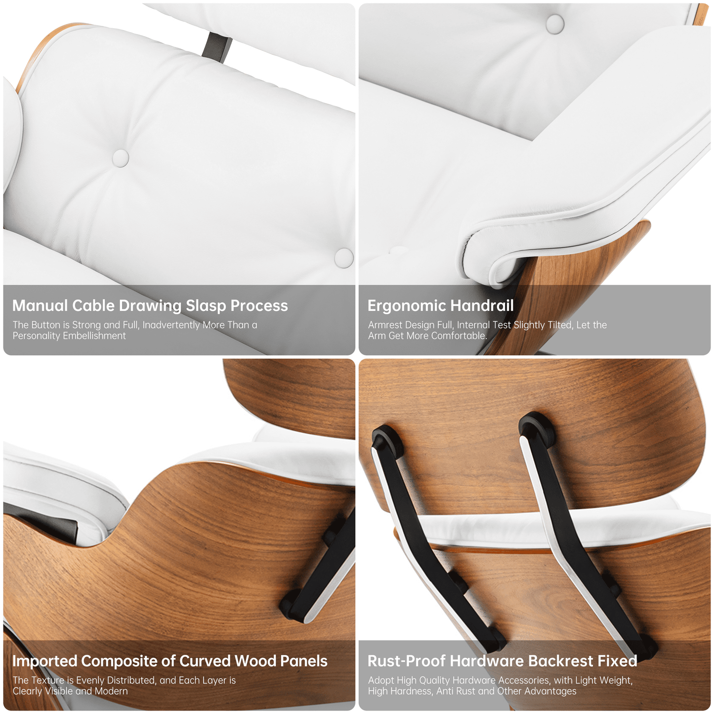Mid Century Lounge Chair,Top Grain Leather Sofa for Living Room, Indoor Modern Lounge Chair and Ottoman Set, Chaise Lounge for Office, Study