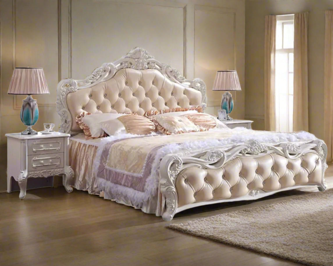 Antique European Style Luxury Bed European Traditional Style Bed Leather Carved Wood Sexy Bed Furniture