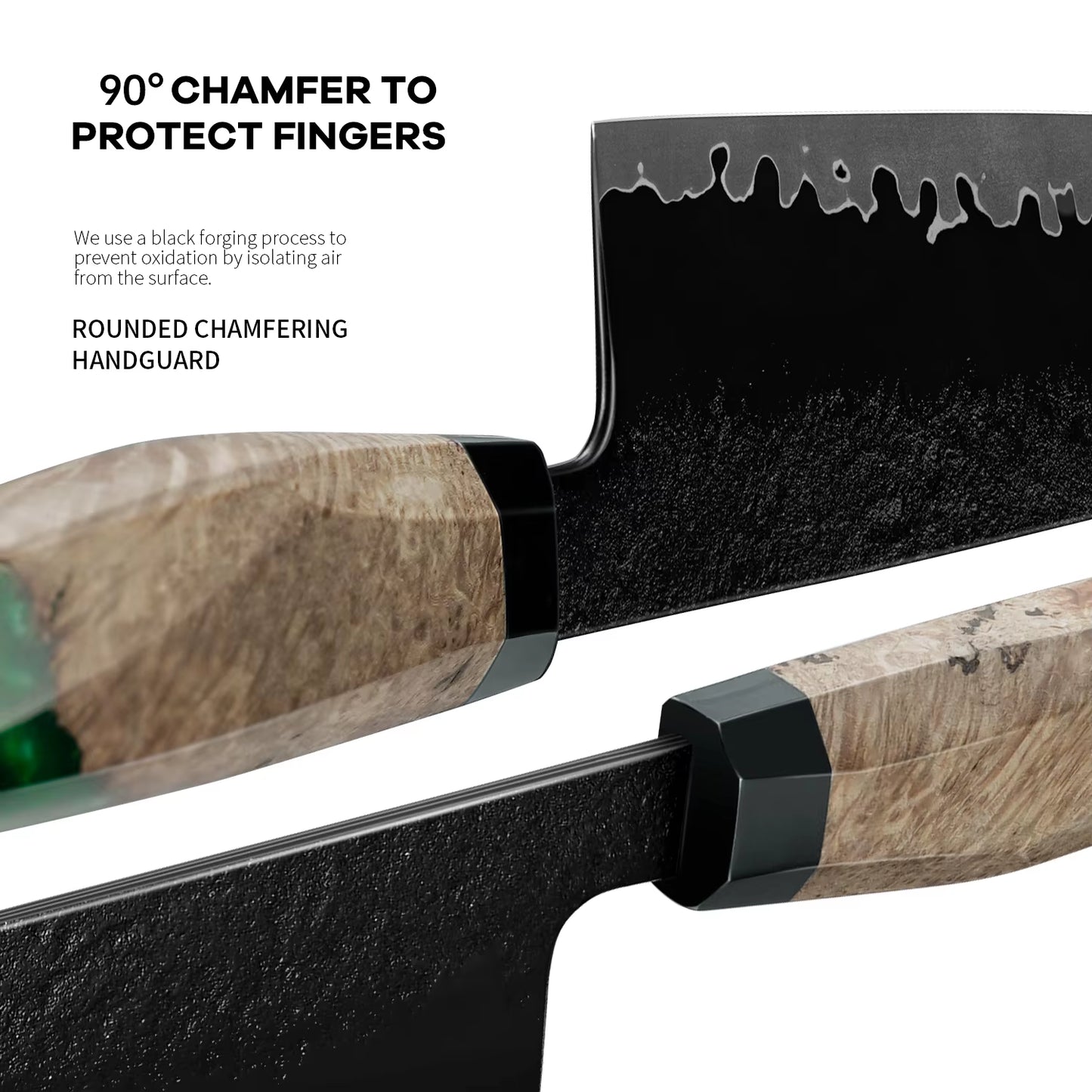 200MM Black Dyeing Chef Knife 3 Layers Composited Steel Japanese MD606 Powder Steel Stabilization Wood Resin Handle Chef Knife