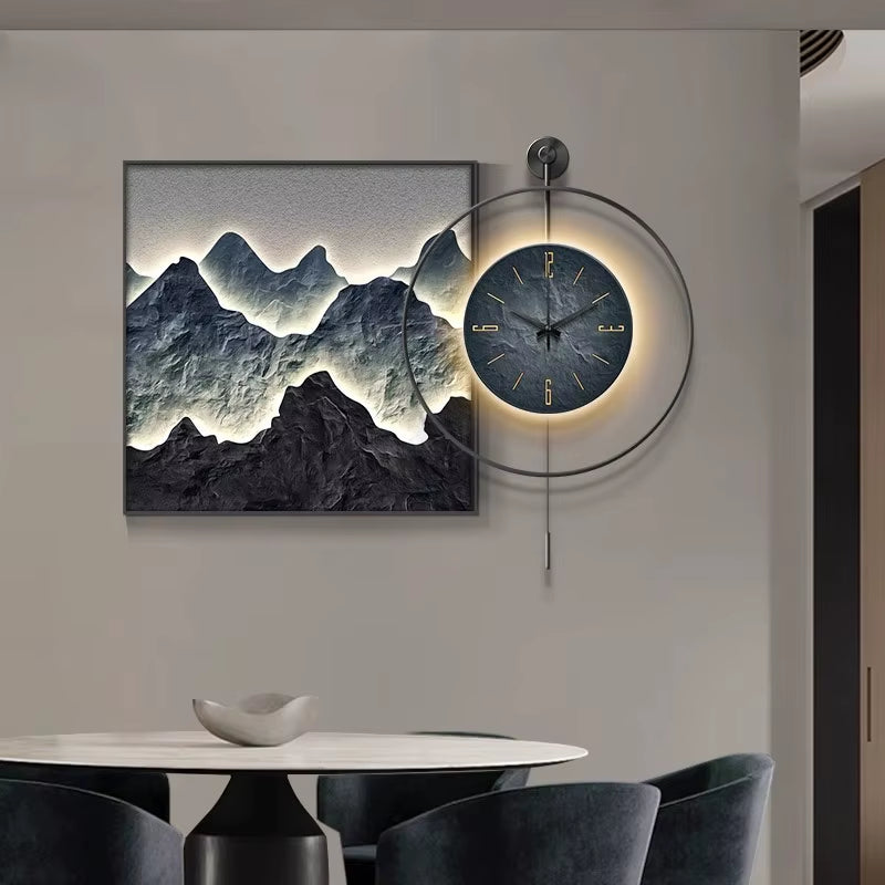 Modern Luxury Restaurant Decorative Painting Abstract Table Clock Hanging Painting Simple Living Room Mural Wall Clock