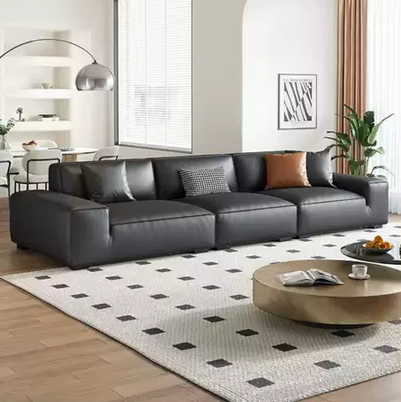 Contemporary Black Leather Sectional Sofa - Premium 3-Seater Soft Couch for Modern Luxury Living Rooms