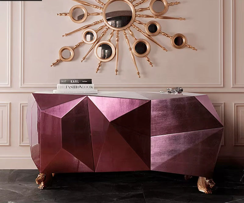 OEM Custom Diamond Pink Credenza Dining Room Furniture Sideboard Buffet Luxury Modern Design