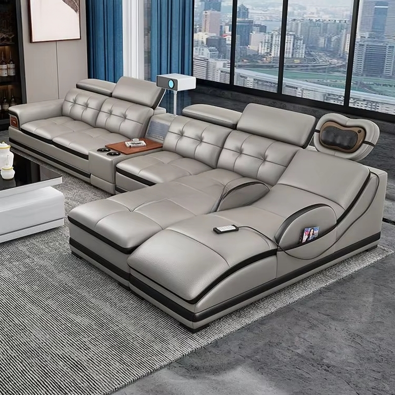 Modern Leather Electric Sofa Set – Recliner with Massage Chair & Integrated Speakers