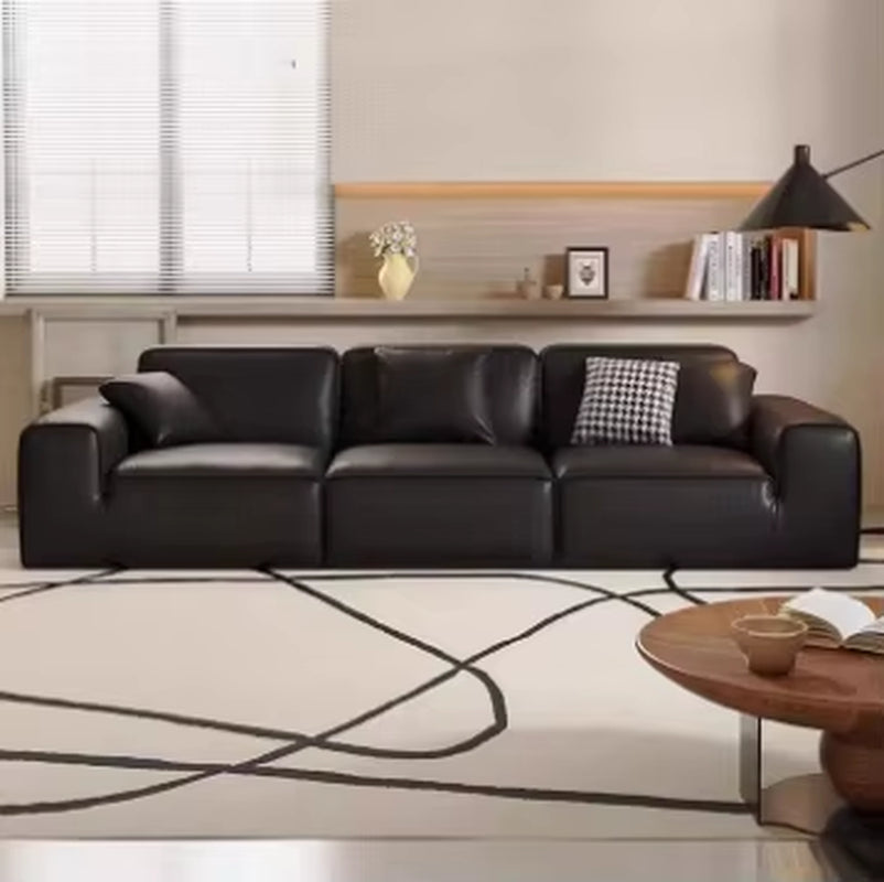 Contemporary Black Leather Sectional Sofa - Premium 3-Seater Soft Couch for Modern Luxury Living Rooms