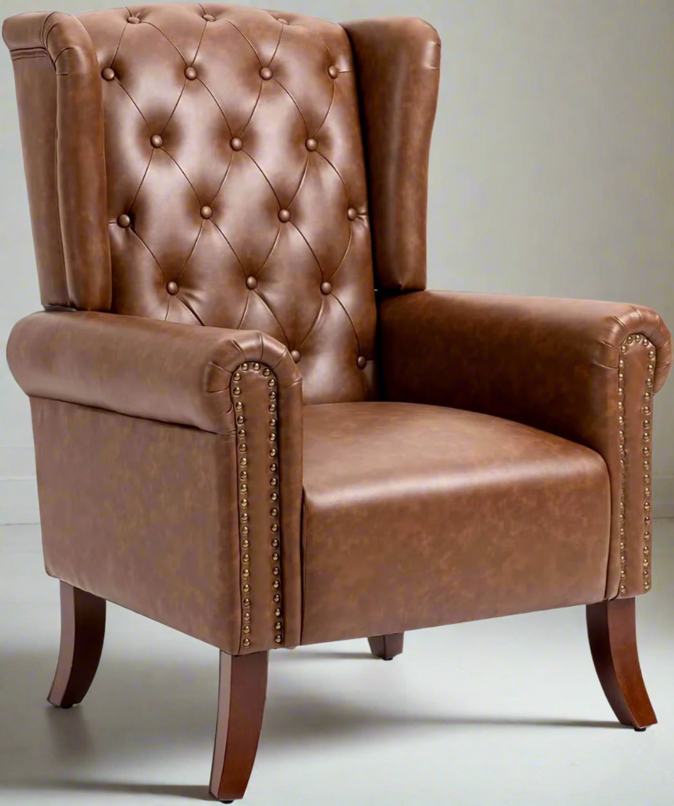 Contemporary PU Leather Accent Chair with Tufted Wingback Design for Living Room