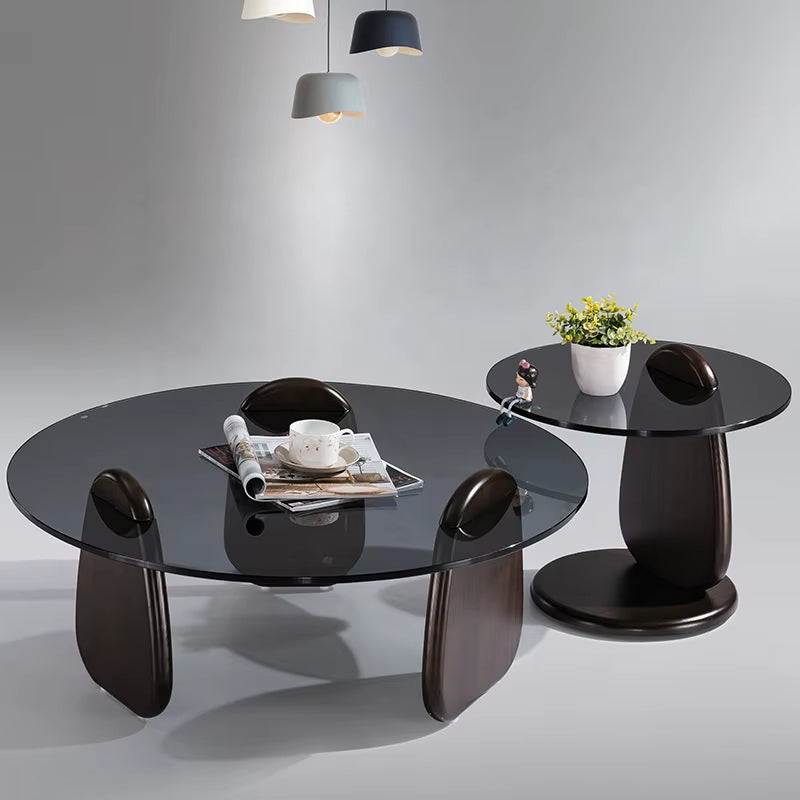 Cheap round Coffee Table Set of 2 Glass Top Wood Modern Small Black Nordic round Coffee Table