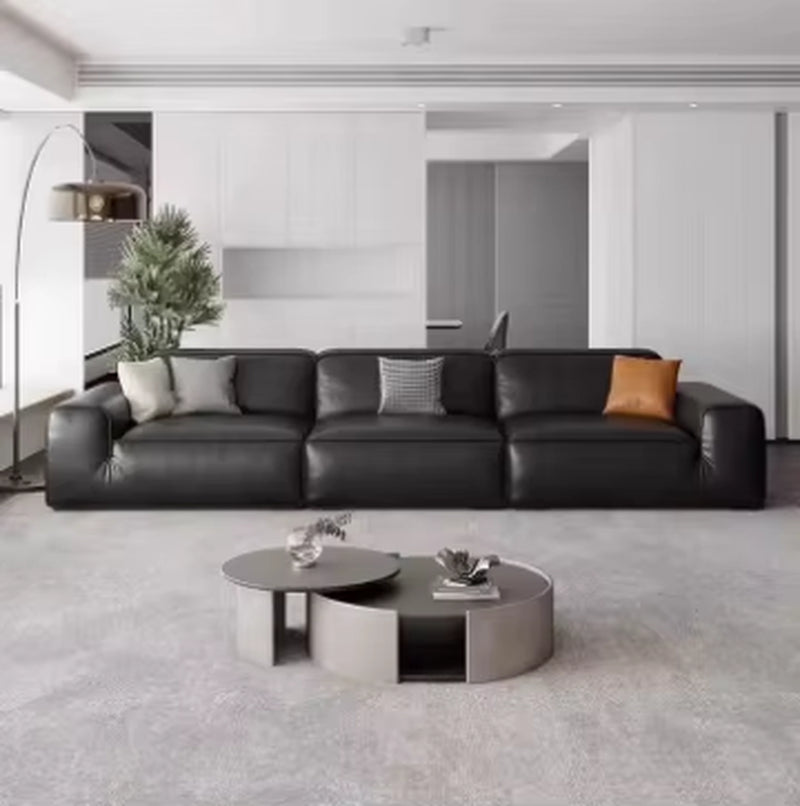 Contemporary Black Leather Sectional Sofa - Premium 3-Seater Soft Couch for Modern Luxury Living Rooms
