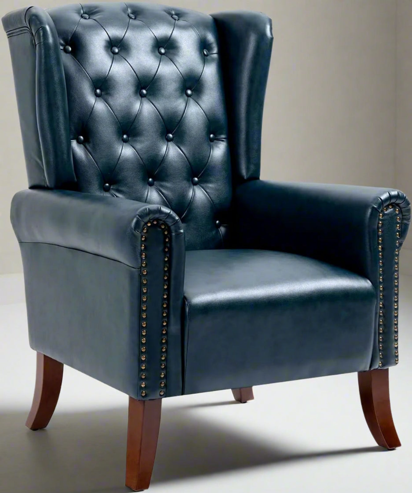 Contemporary PU Leather Accent Chair with Tufted Wingback Design for Living Room
