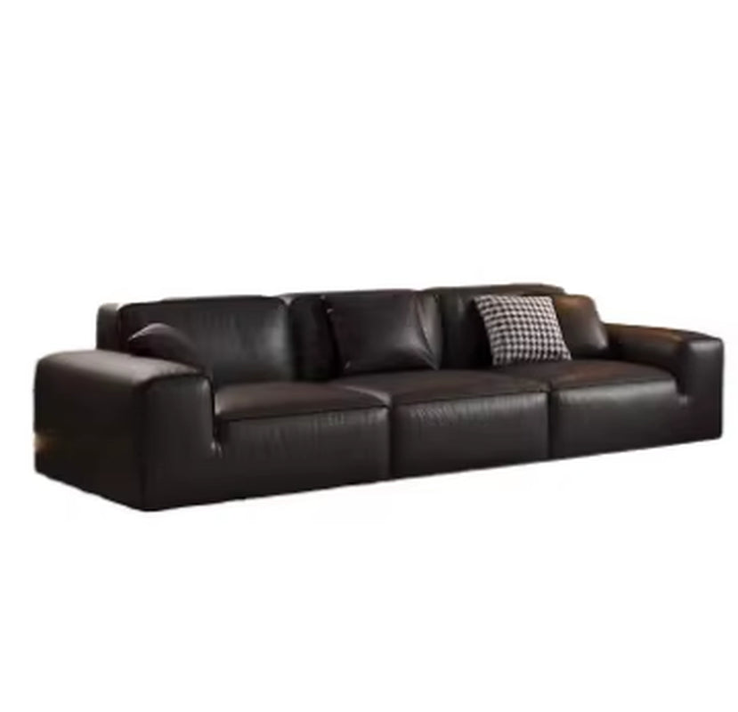 Contemporary Black Leather Sectional Sofa - Premium 3-Seater Soft Couch for Modern Luxury Living Rooms