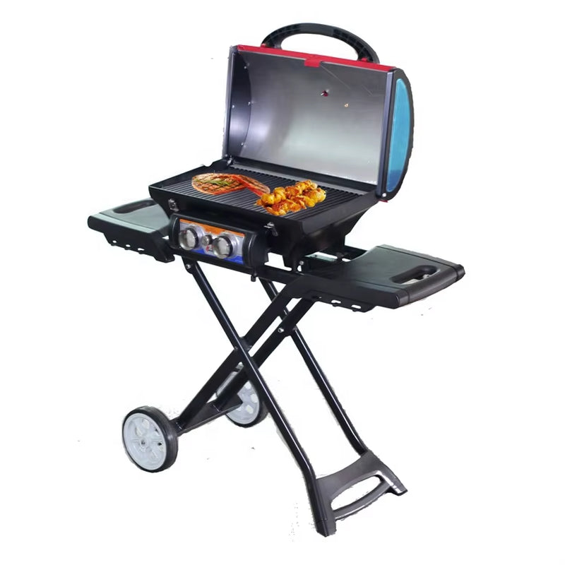 BBQ Gas Grill Folding Cart for Easy Transport Portable Propane Grill with Versatile Side Shelf for Outdoor Patio