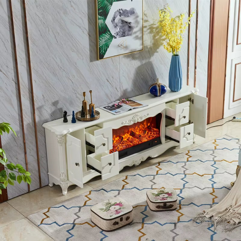 2.0M Luxurious Style White Short Electric Fireplace with Tv Stand