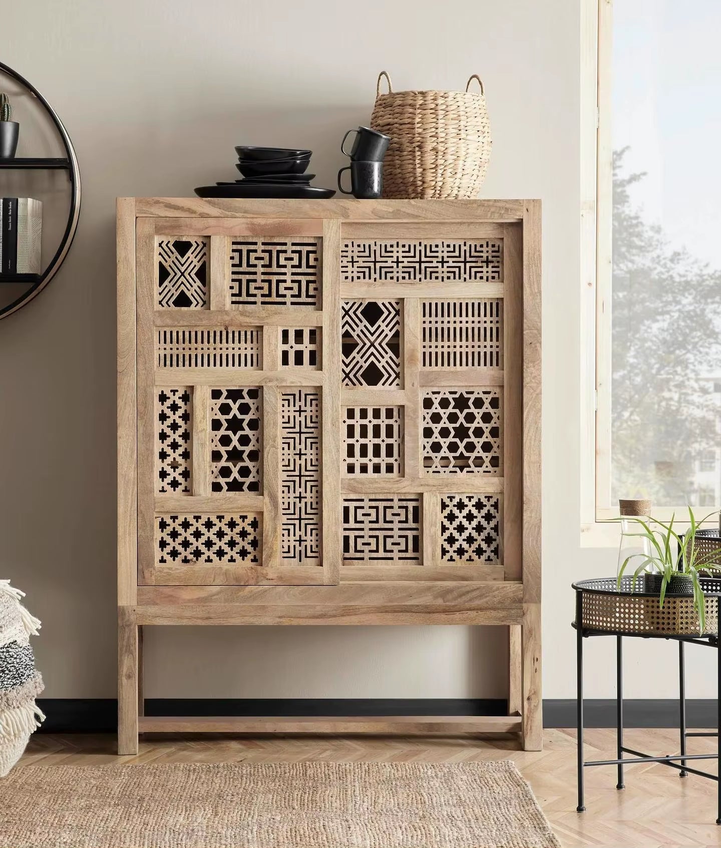 Canning Sliding Door Storage Cabinet Made from Mango Wood for Homes Offices and Hotels and for Dinning and Kitchen Storage OEM