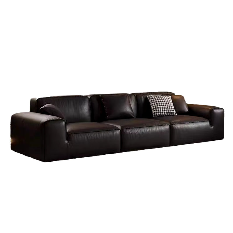 2024 Italian Luxury Leather Sofa Combination Modern Minimalist Black Cow Leather for Living Room Straight New Arrival