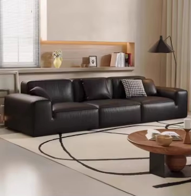 Contemporary Black Leather Sectional Sofa - Premium 3-Seater Soft Couch for Modern Luxury Living Rooms