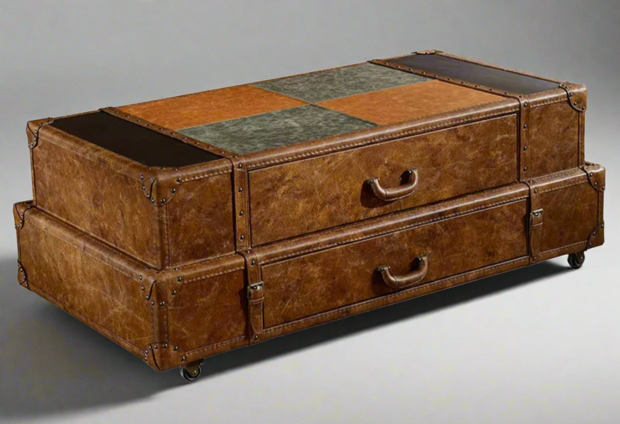 Antique Leather Cabinet Storage Trunk