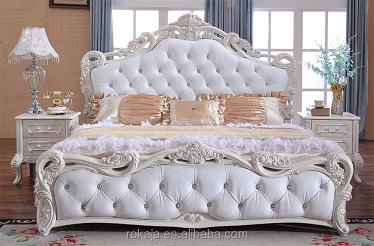 Antique European Style Luxury Bed European Traditional Style Bed Leather Carved Wood Sexy Bed Furniture