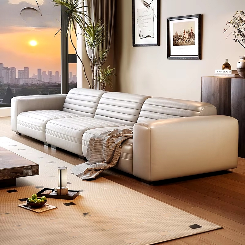 Cream Wind Luxury Leather Sofa – Premium Cowhide for Villas, Business Spaces, and Elegant Homes