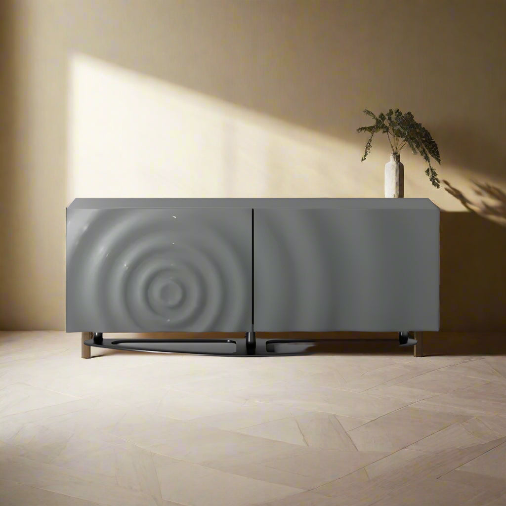 High Luxury Custom Luxury Villa Italian Designer Art Furniture Solid Wood Carved Water Ripple Sideboard