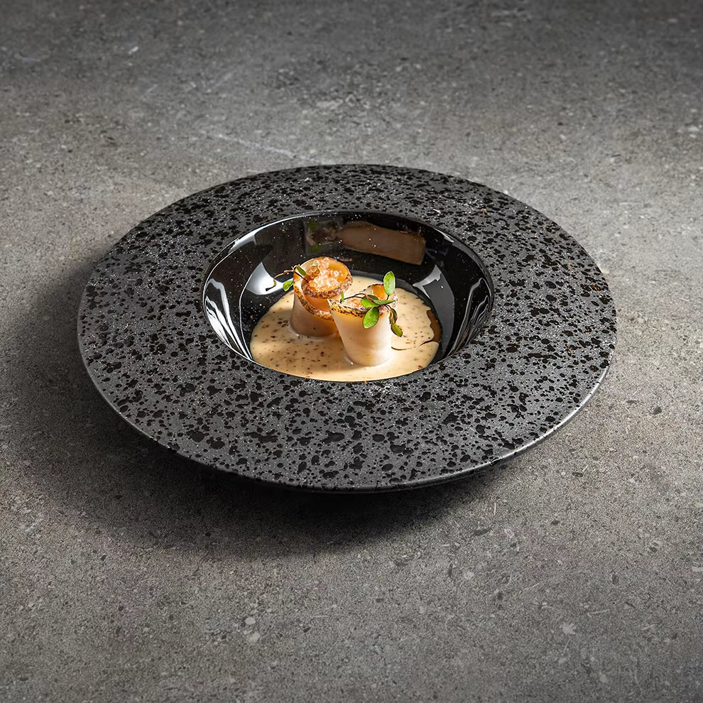 2025 Matte Black Porcelain Assiettes Dinnerware Japanese Speckle Plates Set Dishes for Restaurant Hotel Bowl Ceramic Tableware