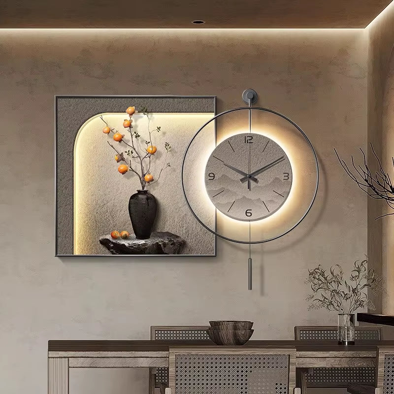 Modern Luxury Restaurant Decorative Painting Abstract Table Clock Hanging Painting Simple Living Room Mural Wall Clock