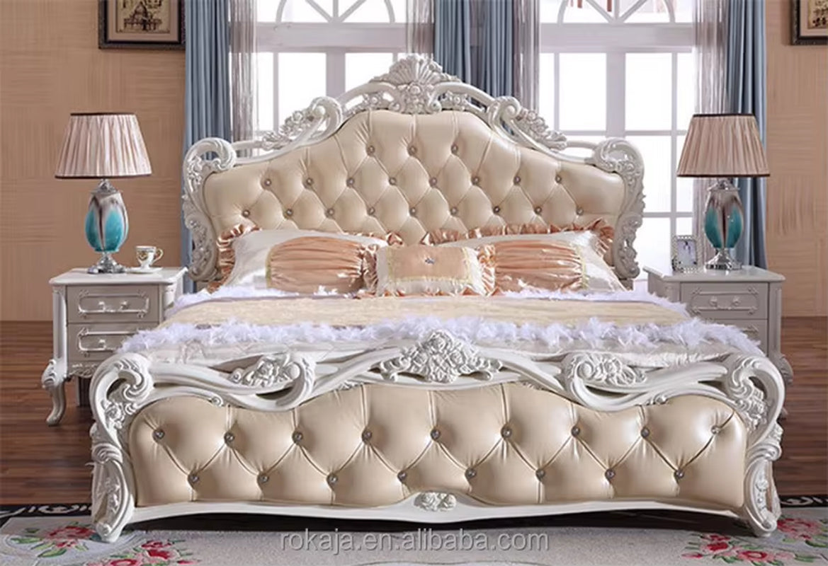 Antique European Style Luxury Bed European Traditional Style Bed Leather Carved Wood Sexy Bed Furniture