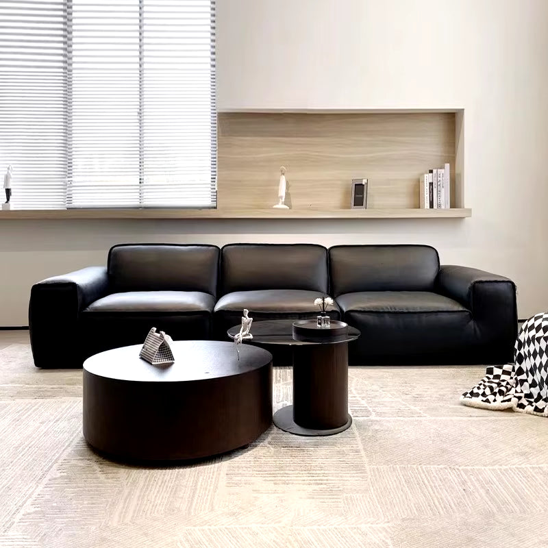 2024 Italian Luxury Leather Sofa Combination Modern Minimalist Black Cow Leather for Living Room Straight New Arrival