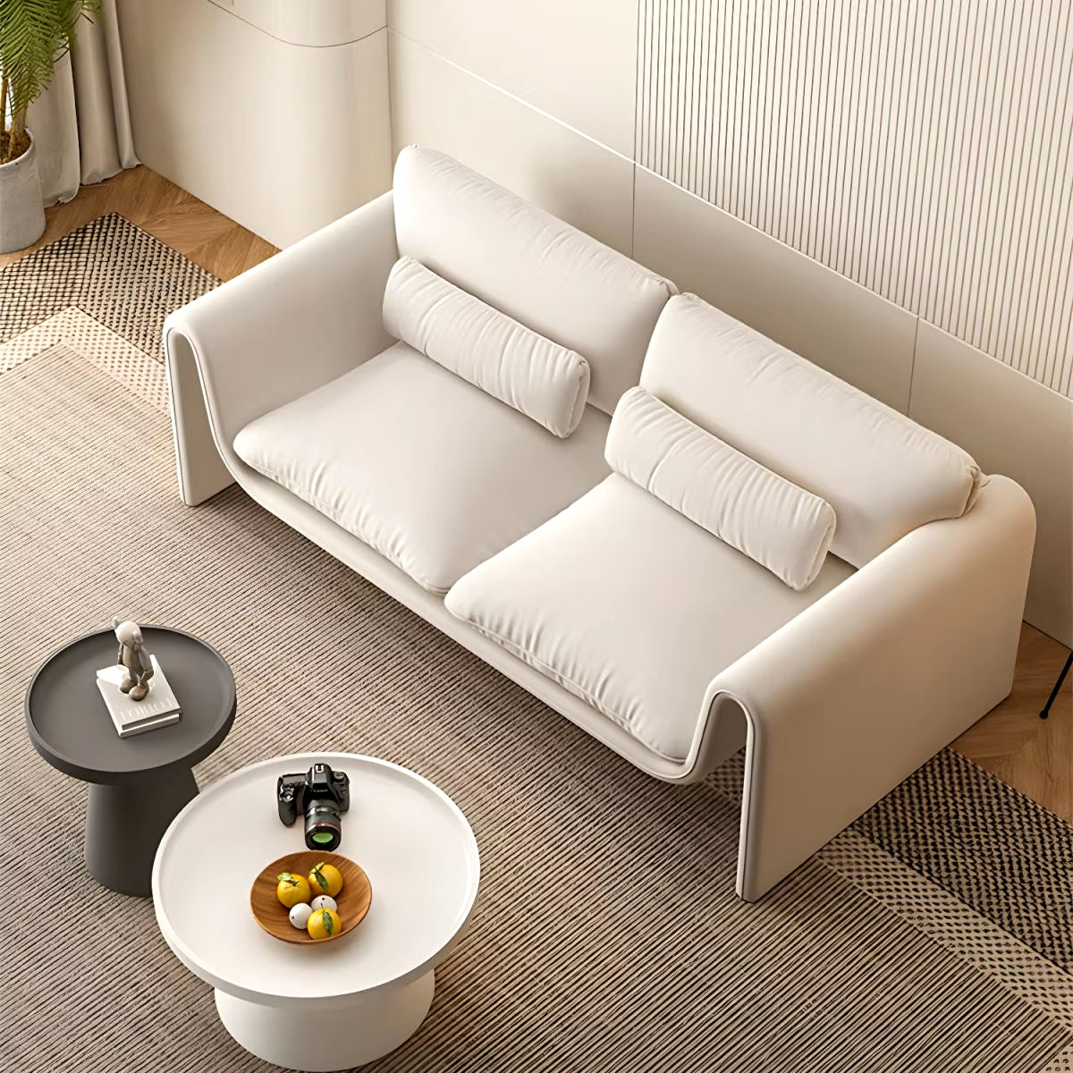Contemporary Nordic Fabric Two-Seater Sofa in Cream with Wind Design for Small Spaces and Creative Environments