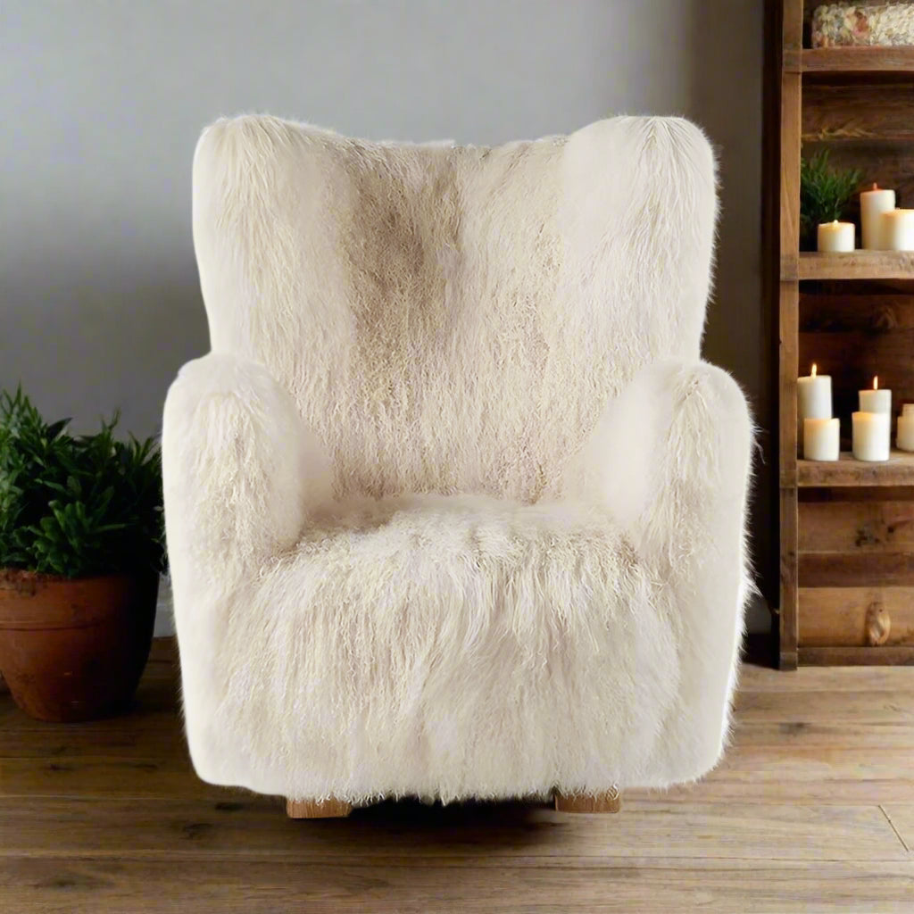 Cloudeluxe | Modern Sheepskin Lounge Chair – Teddy Fabric Armrest Sofa for Cozy Living