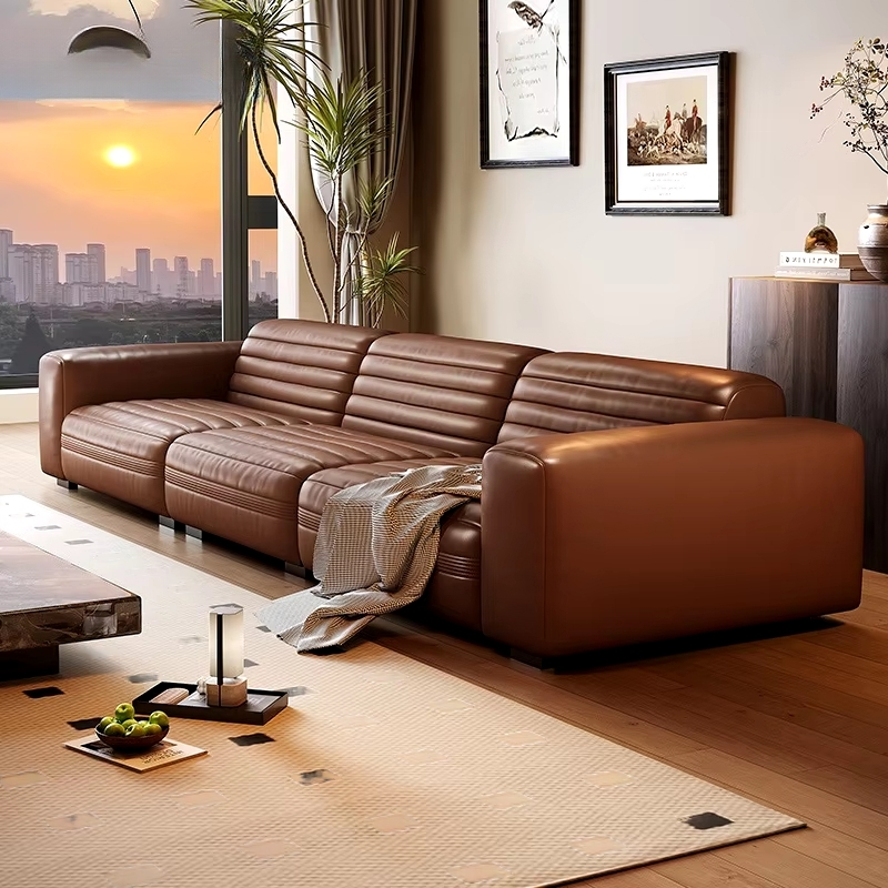 Cream Wind Luxury Leather Sofa – Premium Cowhide for Villas, Business Spaces, and Elegant Homes