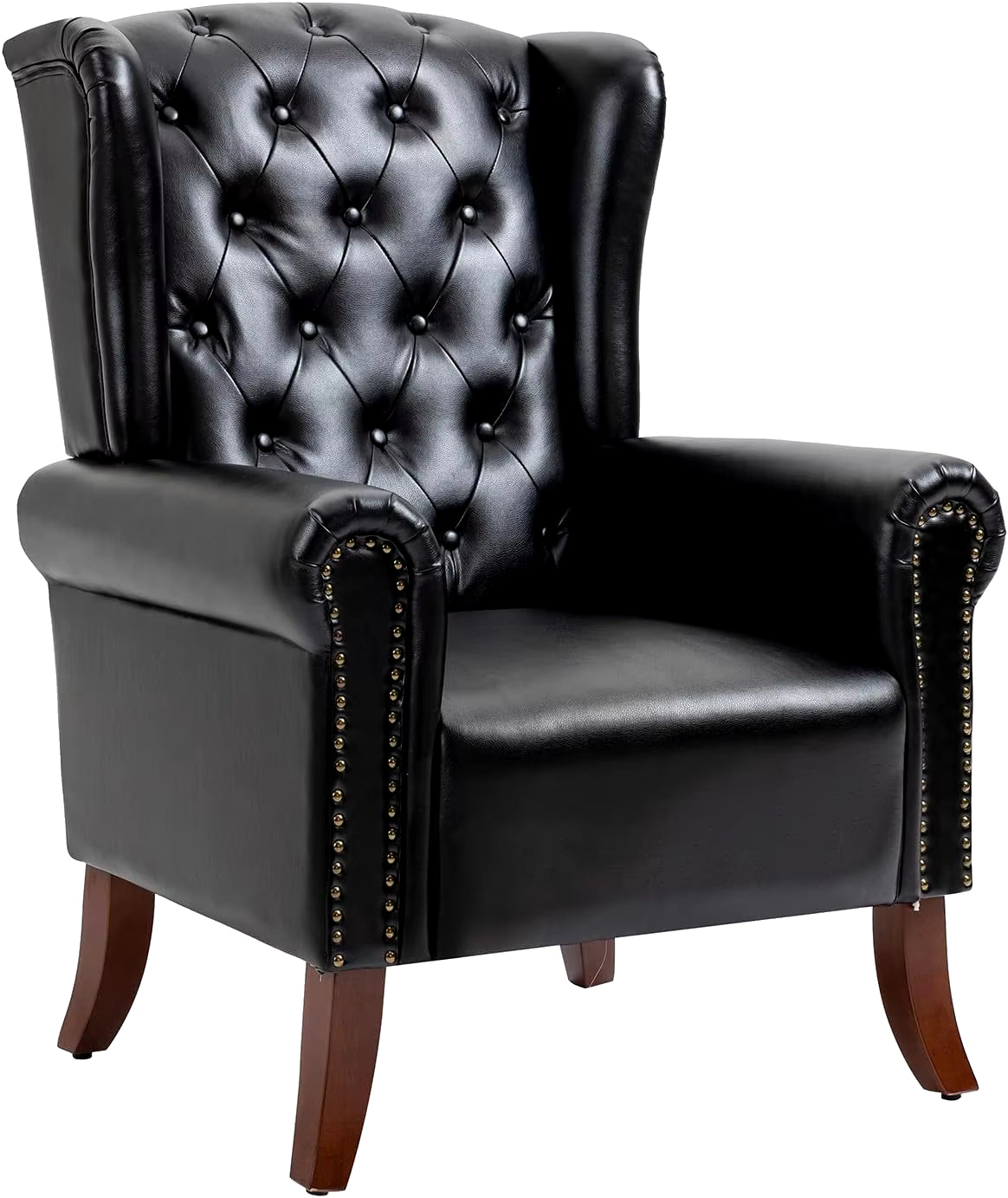 Contemporary PU Leather Accent Chair with Tufted Wingback Design for Living Room