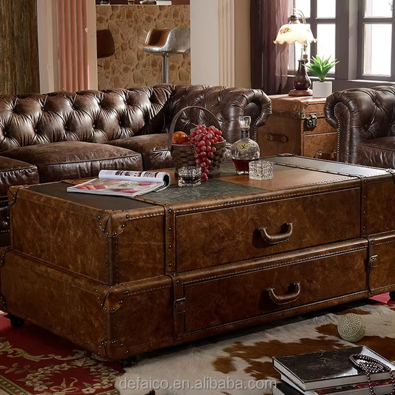 Antique Leather Cabinet Storage Trunk