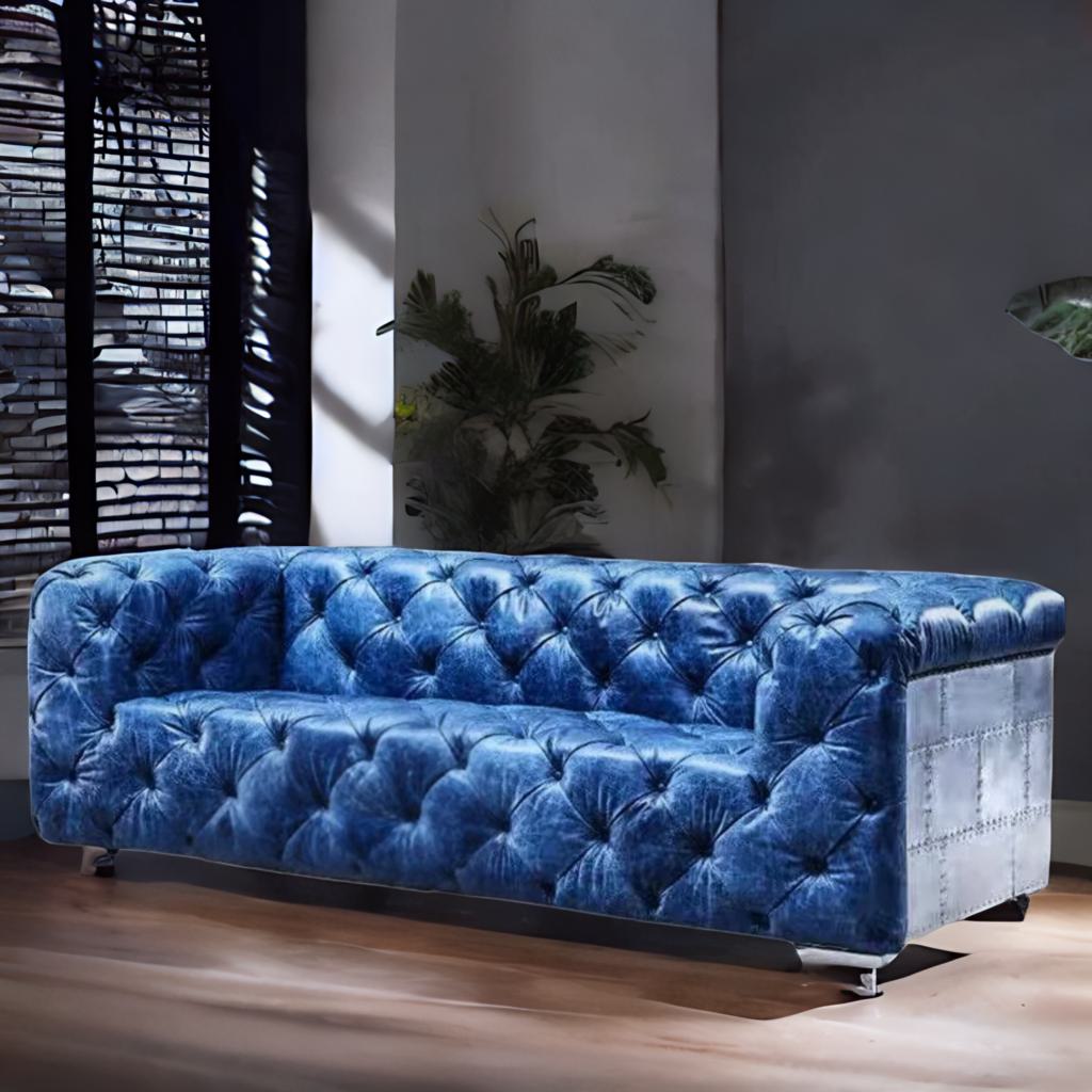 Heritage Luxe | Retro Chesterfield 3-Seater Sofa in Top Grain Leather with Aviation Elegance