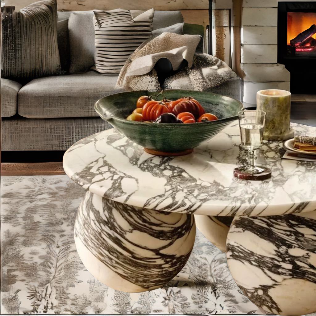 Calacatta Viola Marble Orb Base Coffee Table | Modern Sculptural Luxury