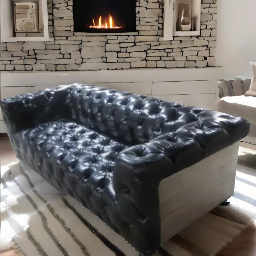 Heritage Luxe | Retro Chesterfield 3-Seater Sofa in Top Grain Leather with Aviation Elegance