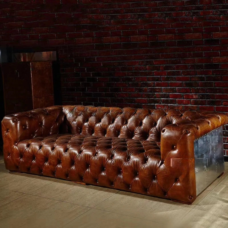 Heritage Luxe | Retro Chesterfield 3-Seater Sofa in Top Grain Leather with Aviation Elegance