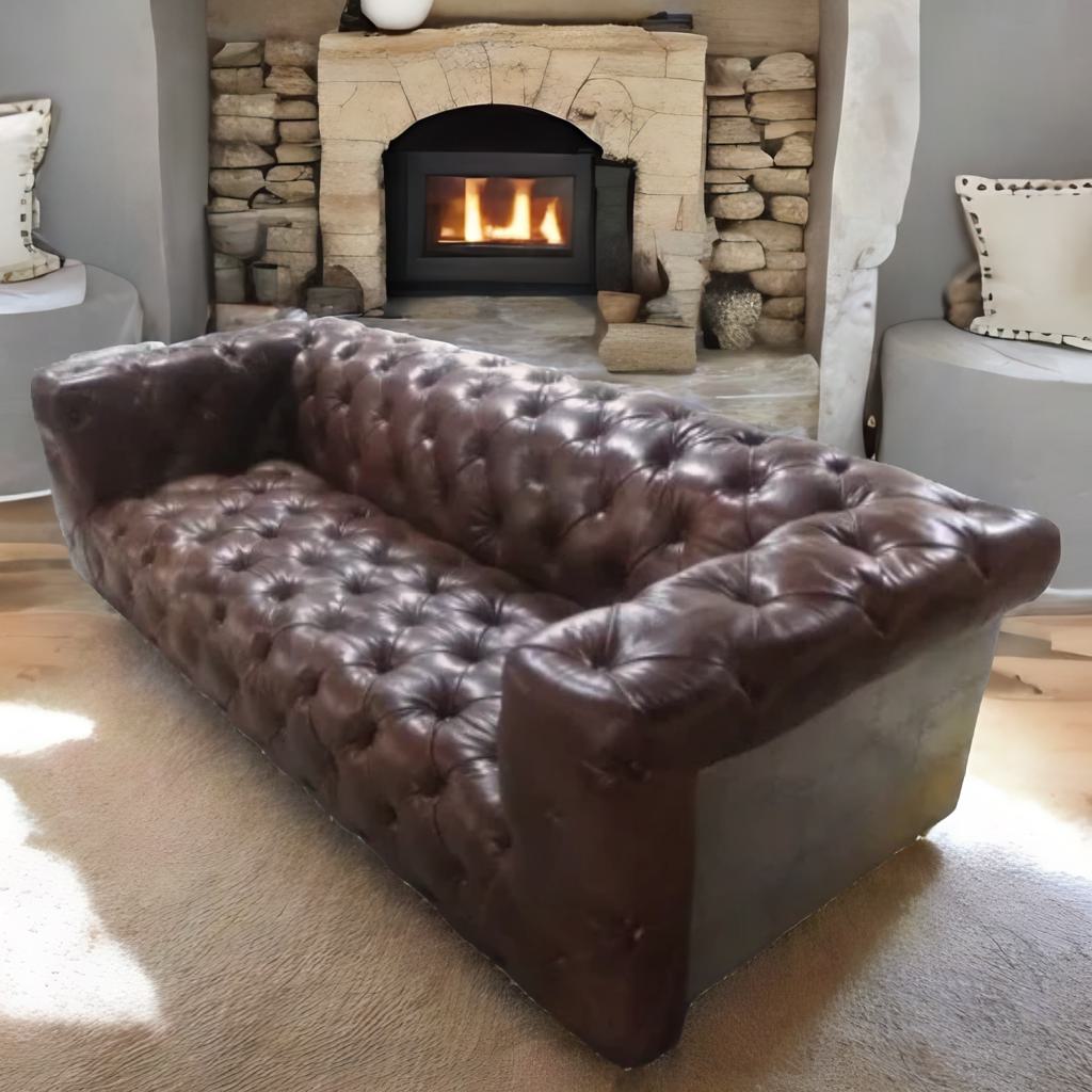 Heritage Luxe | Retro Chesterfield 3-Seater Sofa in Top Grain Leather with Aviation Elegance